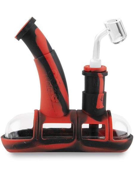 Ooze Steamboat Silicone Bubbler in Red & Black with Quartz Banger Side View
