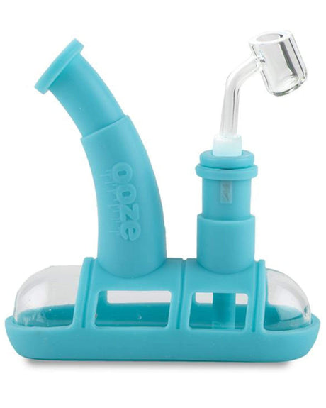 Ooze Steamboat Silicone Bubbler in Teal, 90 Degree Joint, Side View on White Background