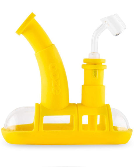 Ooze Steamboat Silicone Bubbler in Yellow - Side View with Quartz Bowl