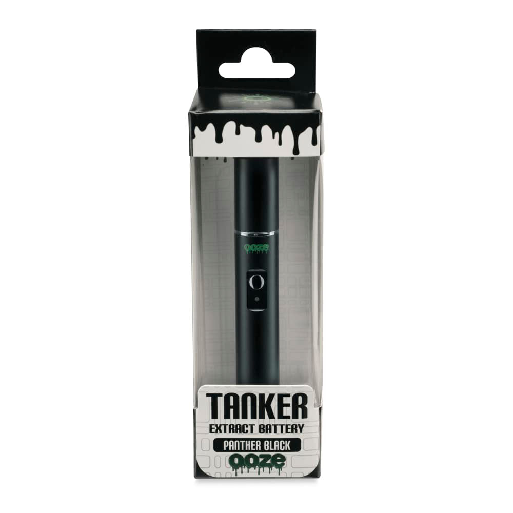 Ooze Tanker Thermal Chamber 510 Vaporizer Battery in packaging, front view, Panther Black variant