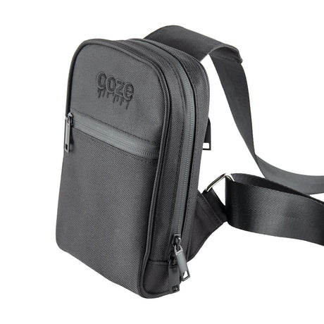 Ooze Traveler Series Smell Proof Crossbody Bag in Black, Front View