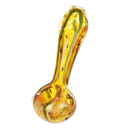 Orange Fields Fritted Glass Spoon Pipe, 4.25" Heavy Wall, Front View on White Background