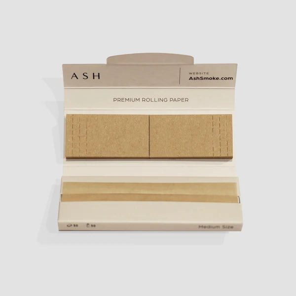 ASH Organic Medium Rolling Papers, Brown, Compact and Portable Design, Front View