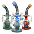 Trio of Otherworldly Connection Recycler Water Pipes, 10" with intricate designs, front view