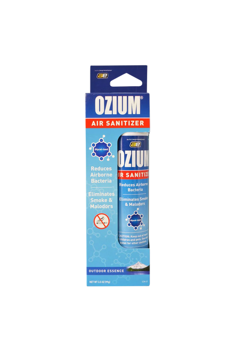 Ozium Air Sanitizer spray, 3.5 oz, compact design, front view on white background