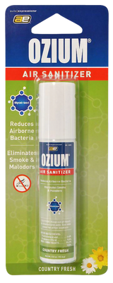 Ozium Country Fresh Scented 0.8oz Air Sanitizer can, front view on retail packaging
