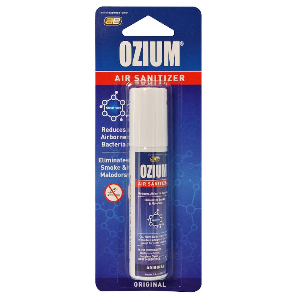 Ozium 0.8oz Original Scent Air Sanitizer on retail card front view, eliminates smoke and odors