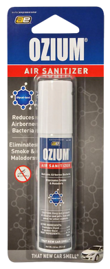 Ozium New Car Scent 0.8oz Air Sanitizer front view on retail packaging