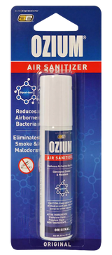 Ozium Original 0.8oz Air Sanitizer in packaging, front view, eliminates smoke and odors