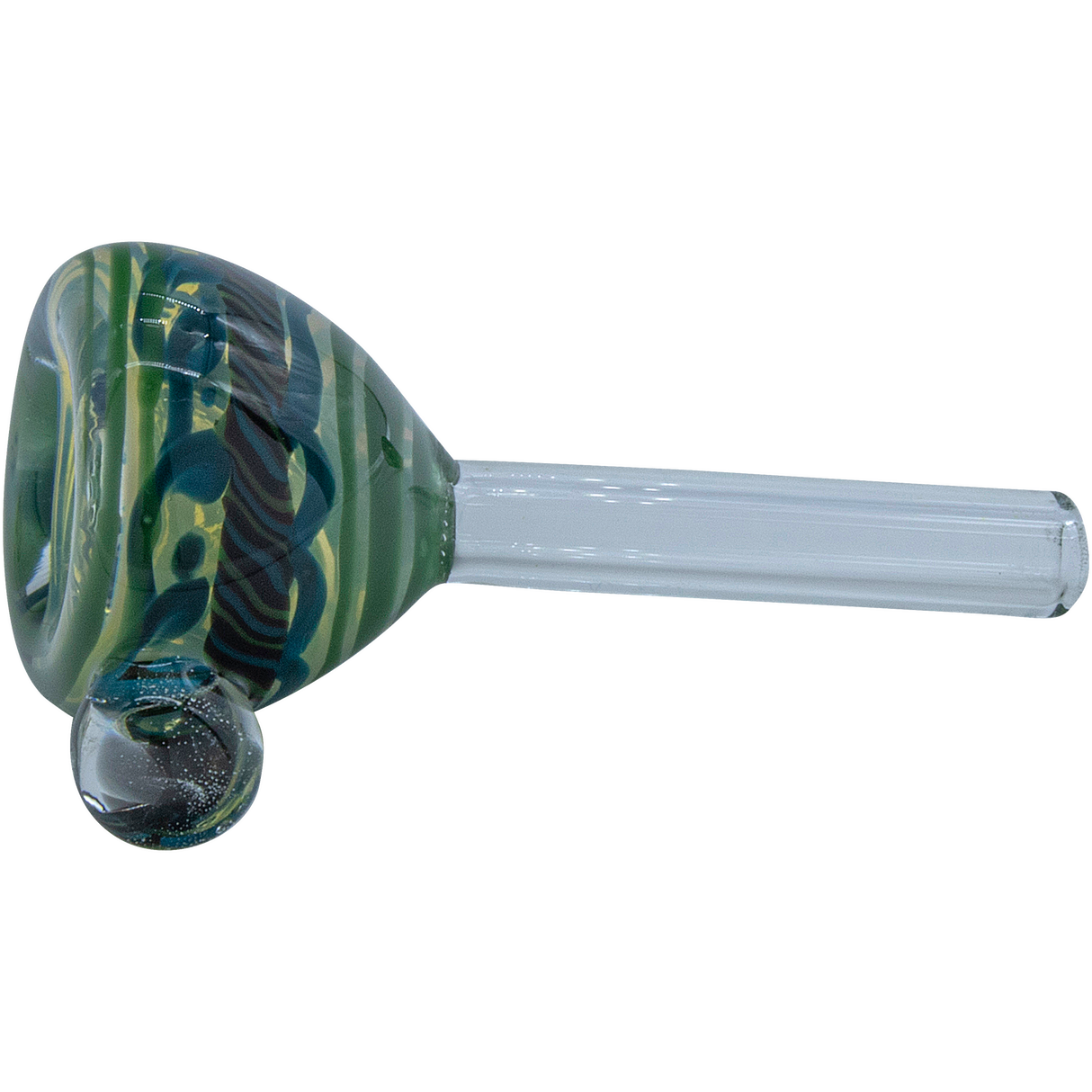 LA Pipes Painted Warrior Pull-Stem Slide Bowl in Green Hues for Bongs, Side View