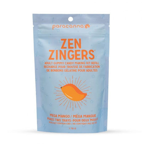 Paracanna Zen Zingers Refill pack front view, featuring Mega Mango flavor for homemade CBD edibles.