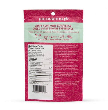 Paracanna Zen Zingers Refill packet with Righteous Raspberry flavor, back view showing nutrition facts