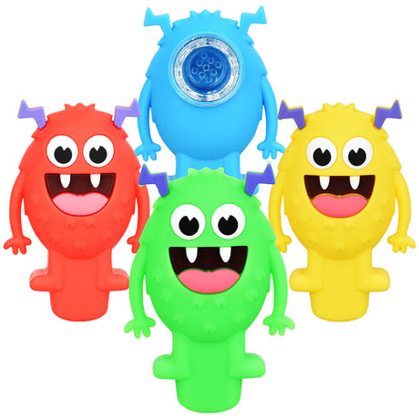 Eyce Party Monster Silicone Hand Pipes in assorted colors, front view, 3-inch size, easy to clean
