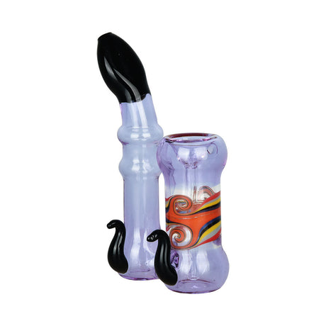 Passing Thoughts Sherlock Bubbler Pipe with Horn Accents, Borosilicate Glass, Front View