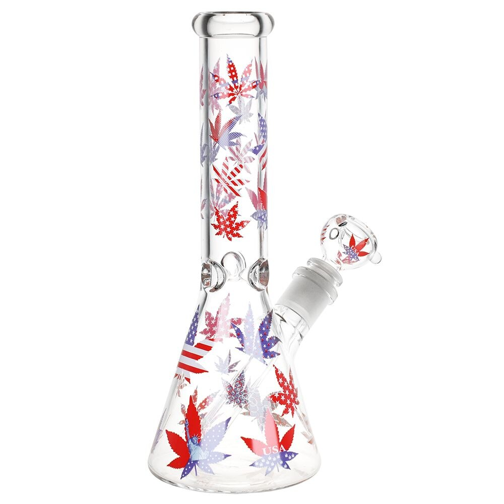 Patriotic Leaf Glass Beaker Water Pipe | 10.25" | 14mm F