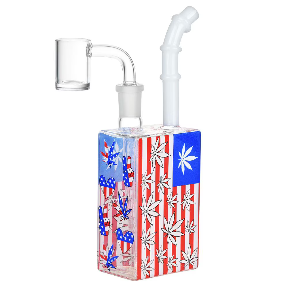 Patriotic Leaf Juice Box Glow Glass Dab Rig | 7.5" | 14mm F