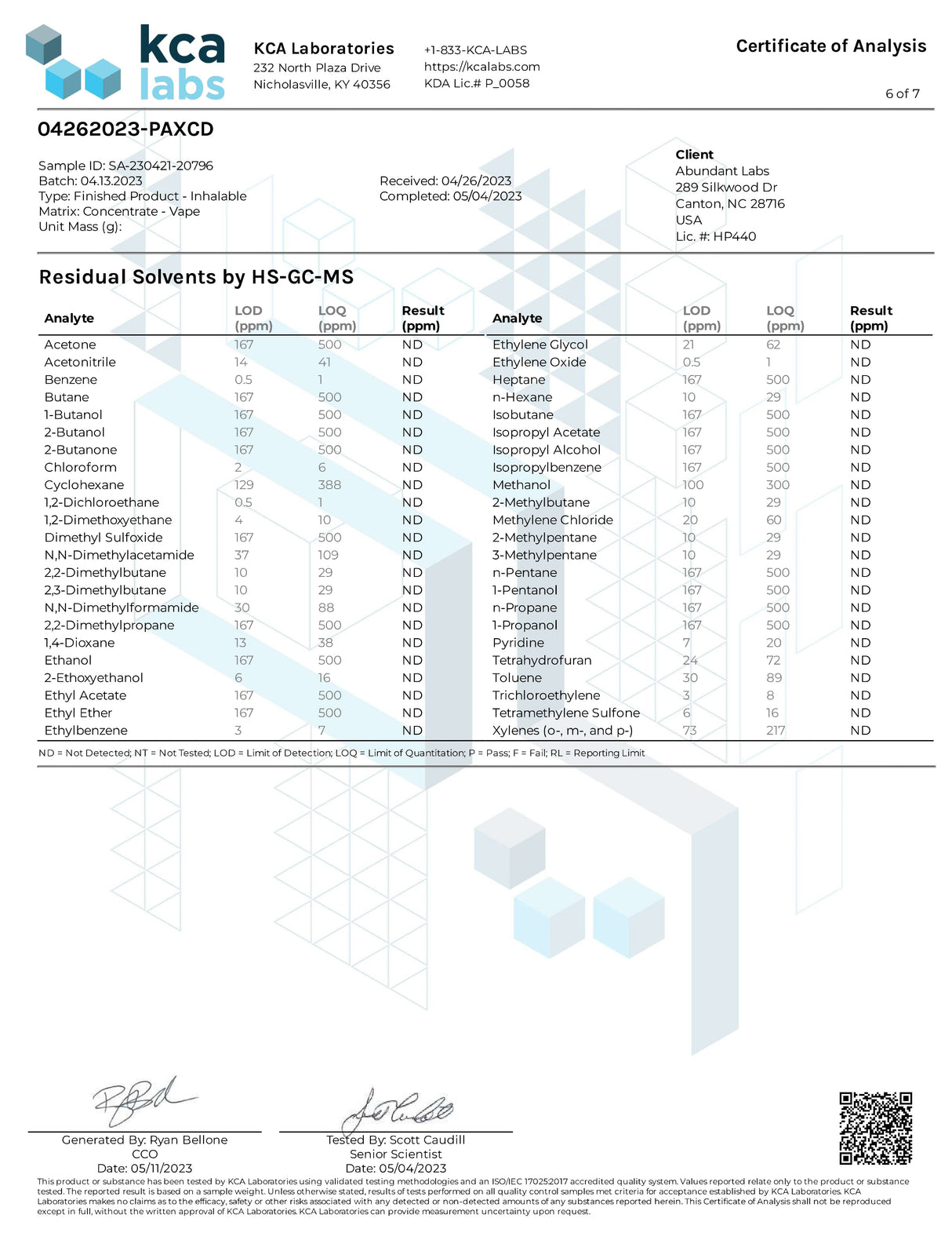 PAX ERA D8 Pods Certificate of Analysis document showcasing product safety and quality