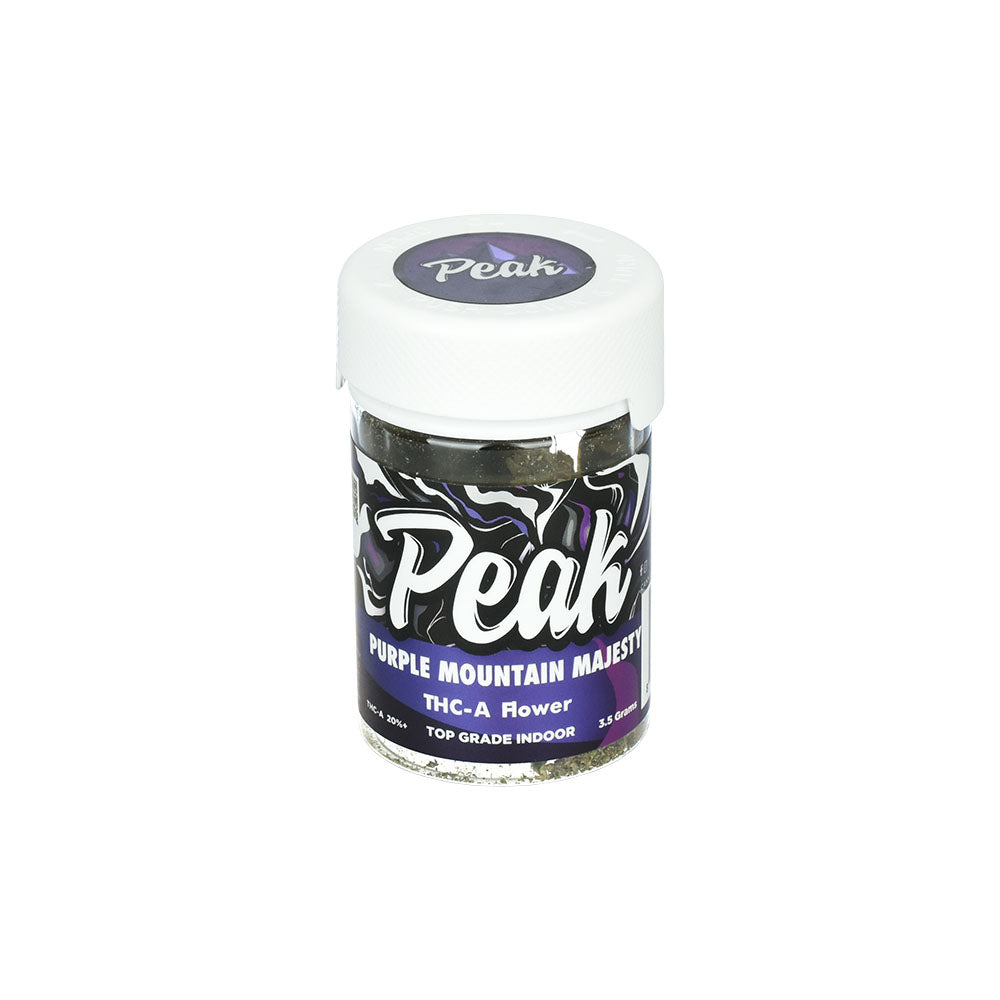 Peak High Potency Purple Mountain Majesty THC-A Flower 3.5g Jar - Front View