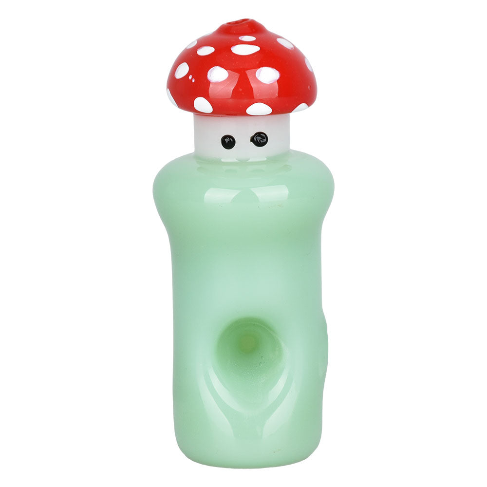Eyce Peeking Shroom Hand Pipe, 3.75" Borosilicate Glass, Clear with Red Mushroom Cap