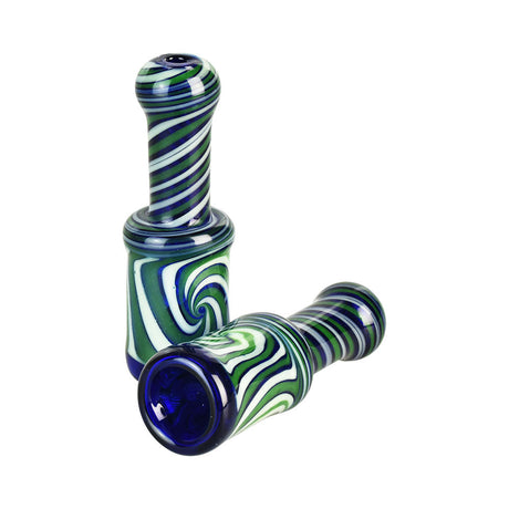 Perception Portal Chillum Pipe with swirling green and blue design, made from borosilicate glass