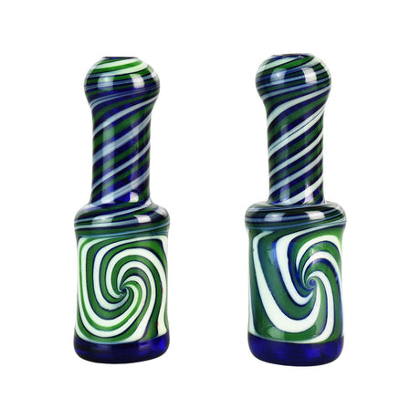Perception Portal Chillum Pipe with Swirl Design in Borosilicate Glass, Front View