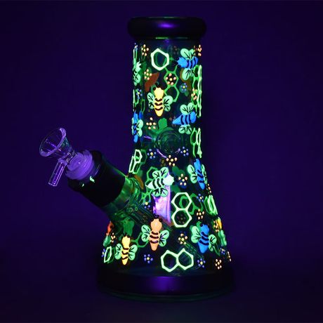 Phantasmagoric Glow In The Dark Glass Beaker Water Pipe | 8" | 14mm F | Designs Vary