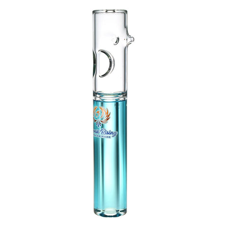 Phoenix Rising Glycerin Steamroller in blue, borosilicate glass with deep bowl, front view