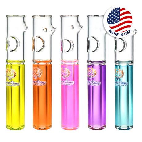 Phoenix Rising Glycerin Steamroller hand pipes in yellow, orange, pink, purple, and blue