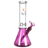 Phoenix Rising Metallic Bottom Beaker Water Pipe in pink borosilicate glass, front view