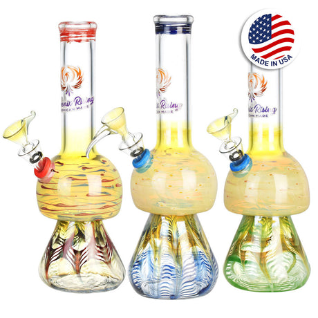 Phoenix Rising Mushroom Water Pipes in Borosilicate Glass, Front View with American Flag