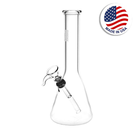 Phoenix Rising Pequeño Beaker Water Pipe, 9.25" Clear, Front View, Made in USA