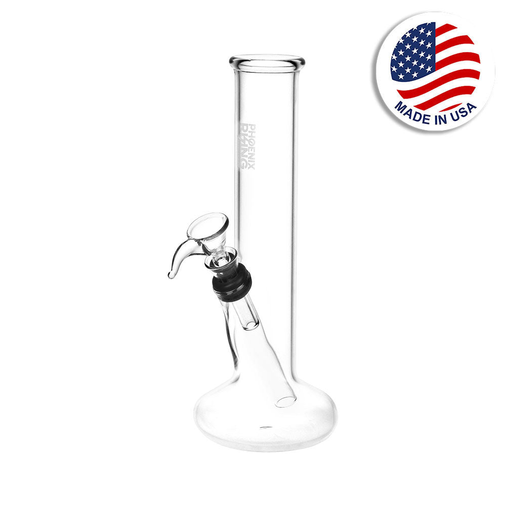 Phoenix Rising Clear Beaker Water Pipe - 7.75" Front View with American Flag