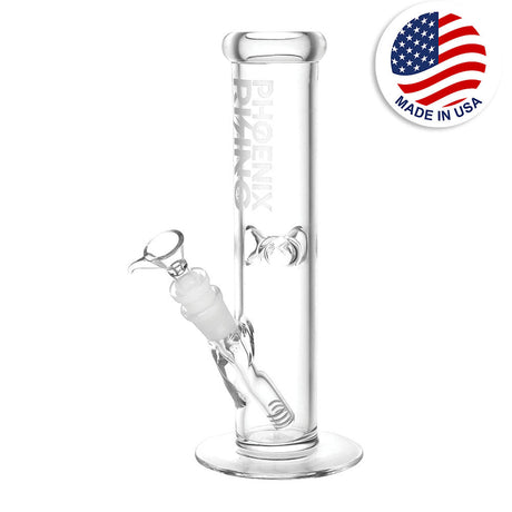 Clear Phoenix Rising Straight Tube Water Pipe for Dry Herbs, 9.5" Height, Borosilicate Glass, USA Made - Front View