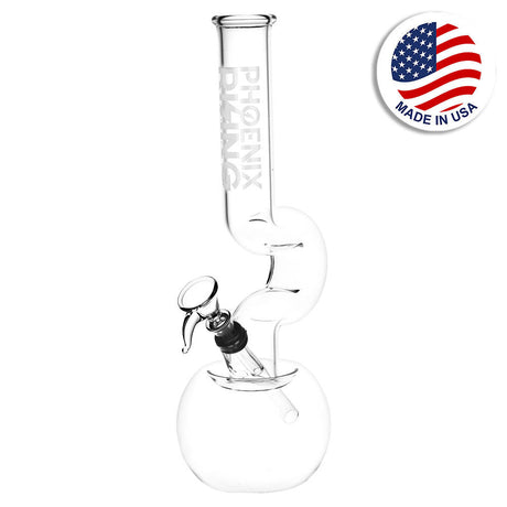 Phoenix Rising Switchback Beaker Water Pipe, 11.25" Clear with American Flag, Front View