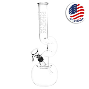 Phoenix Rising Switchback Beaker Water Pipe, 11.25" Clear with American Flag, Front View