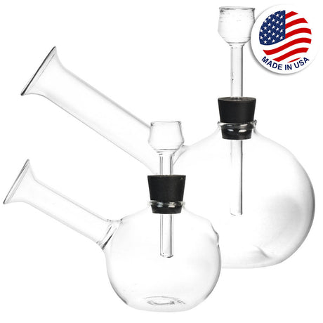 Phoenix Rising Toker Bubble Water Pipe, clear borosilicate glass, front and angled view, made in USA