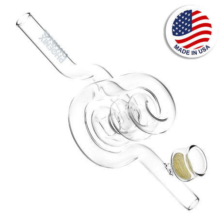 Phoenix Rising Upward Spiral Hand Pipe, clear borosilicate glass, for dry herbs, made in USA
