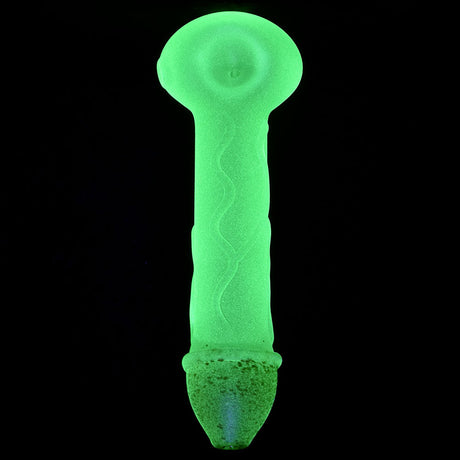 Glow in the Dark Borosilicate Glass Pipe, Novelty Phosphorescent Design, 6.25" Front View