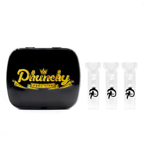 Phuncky Feel Tips logo on black case with three flat glass joint tips displayed in front