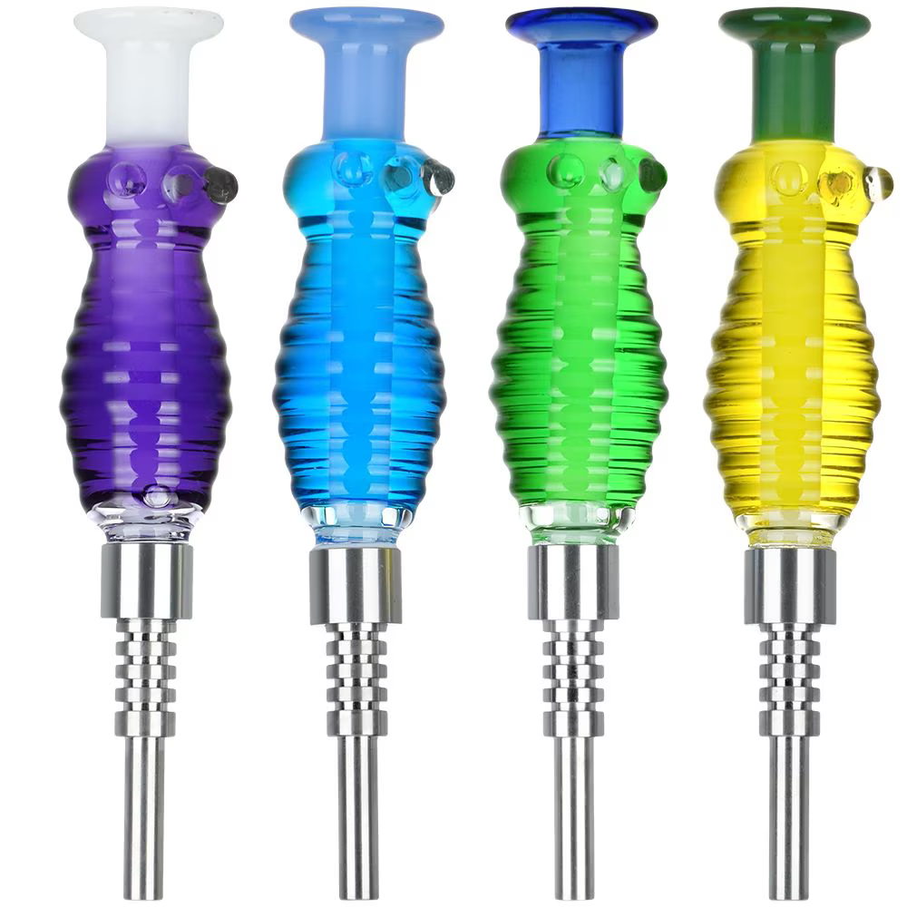 Phunky Phresh Glycerin Glass Dab Straw | Titanium Tip | 6.5" | Assorted Colors | 4ct Bundle