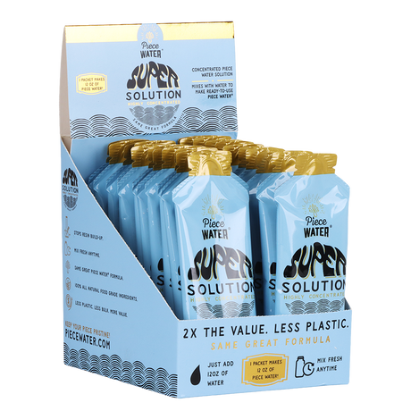 Piece Water water pipe solution packet, a clear concentrate that keeps pipes cleaner between water changes