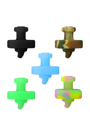 PieceMaker "Karb Kap" Silicone Carb Caps in various colors, top view on white background