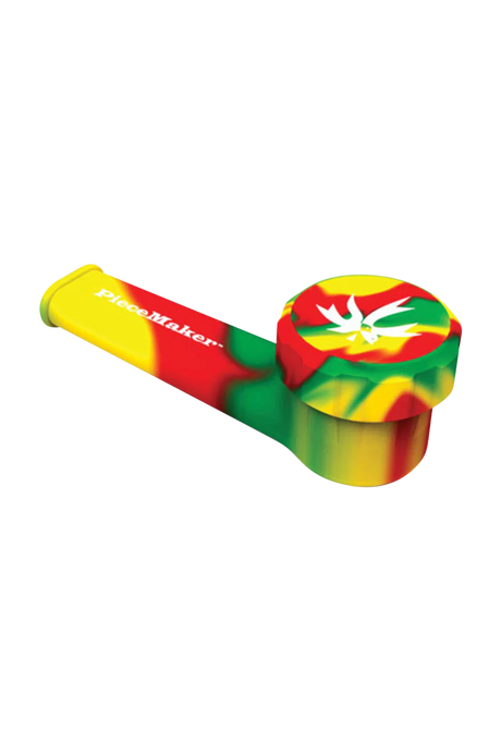 PieceMaker "Karma" Silicone Pipe with Rasta colors, side view, perfect for dry herbs