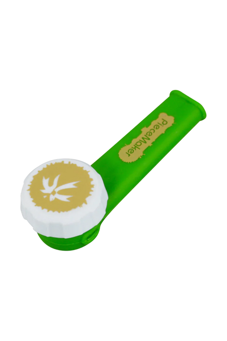 PieceMaker "Karma" Silicone Pipe in green, 3.5" length with steel bowl, perfect for dry herbs, top view
