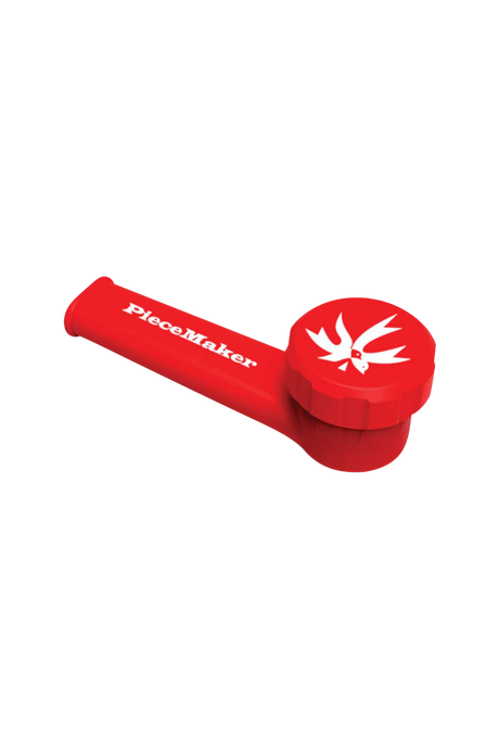 PieceMaker "Karma" Silicone Pipe in red, 3.5" spoon design, perfect for dry herbs, angled view