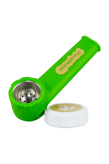 PieceMaker "Karma" Green Silicone Spoon Pipe with Steel Bowl - Angled Side View