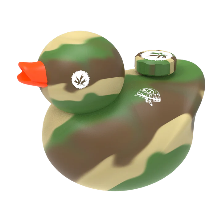 PieceMaker "Kwack" Camouflage Silicone Duck Water Pipe for dry herbs, angled side view