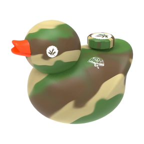 PieceMaker "Kwack" Camouflage Silicone Duck Water Pipe for dry herbs, angled side view