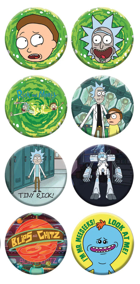 Assorted 1.25" Pinback Buttons featuring animated characters, front view, ideal for novelty gift collections