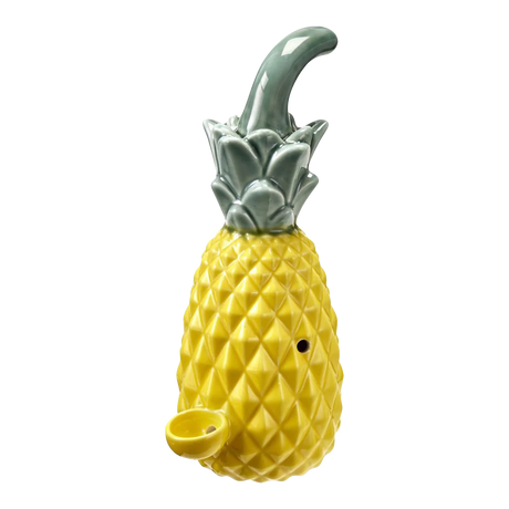 Yellow Pineapple Ceramic Hand Pipe, Spoon Design, 8" Size, Side View for Dry Herbs